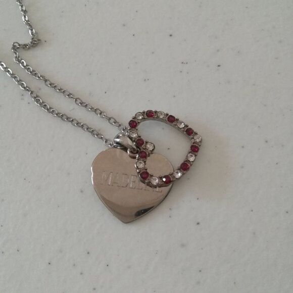 Madeline Heart Disc Crystal Embellished Heart Figural Double Pendant Necklace - Picture 5 of 9